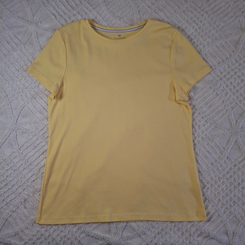 Talbots Womens Large T-Shirt Yellow 100% Pima Cotton Short Sleeve Crew Neck